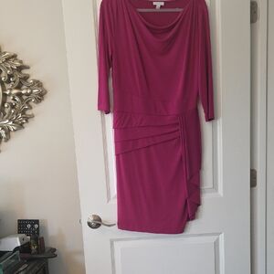New York & Company Magenta Draped Jersey Midi Dress